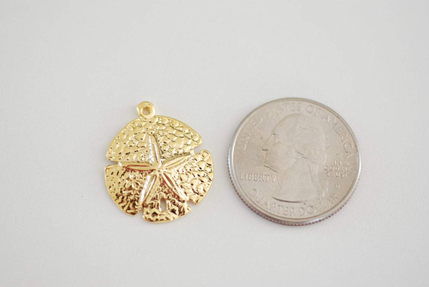 Vermeil Sand Dollar Charms -18k gold over sterling silver, Glossy Sand Dollar, Nautical Beach themed Charms Wholesale, Vermeil Charms, 134 - HarperCrown