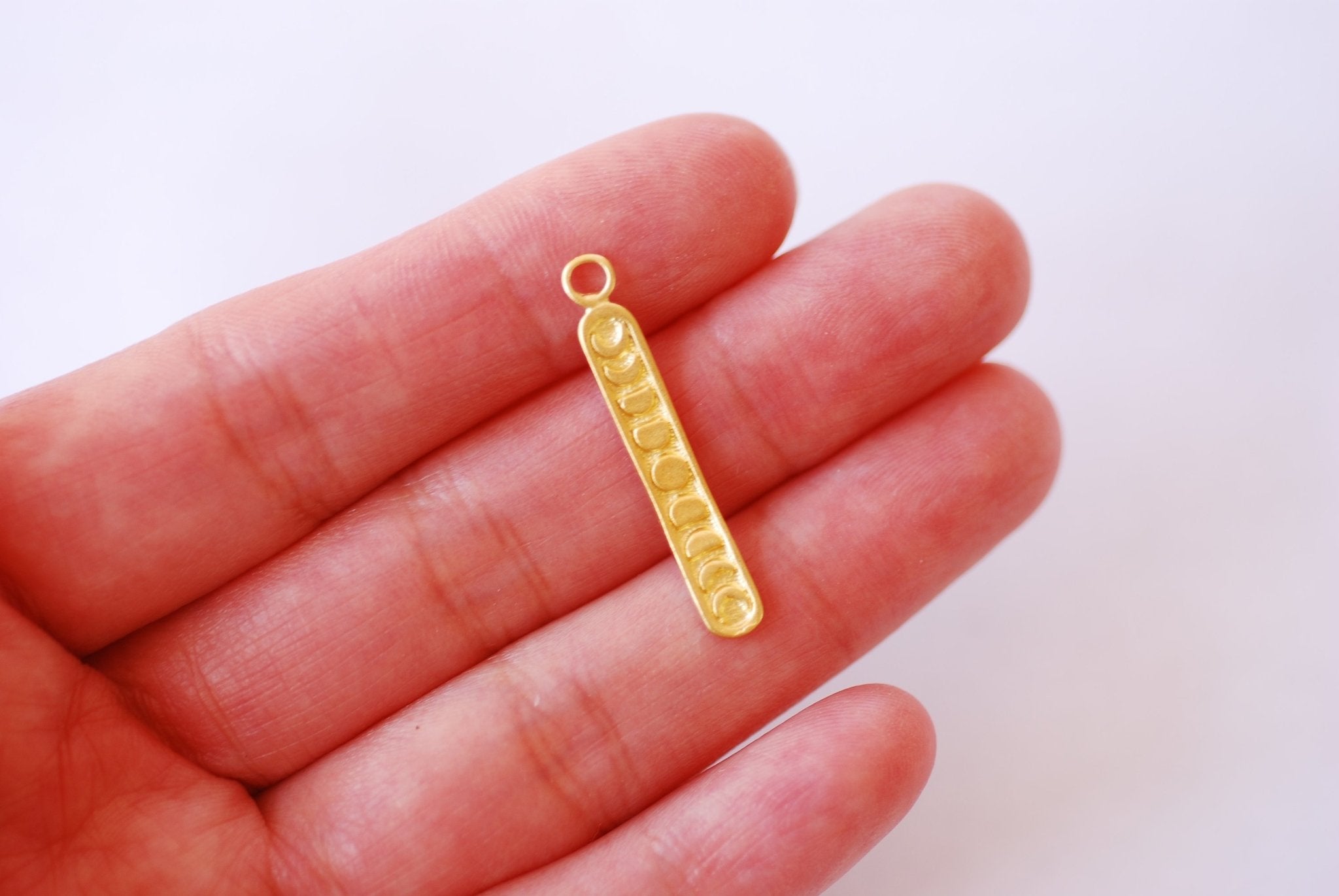 Vertical Moon Phase Bar Charm - Vermeil Gold Sterling Silver Eclipse Moon Drop Charm Crescent Moon, Connecter Link, Moon and Star Bar, 522 - HarperCrown