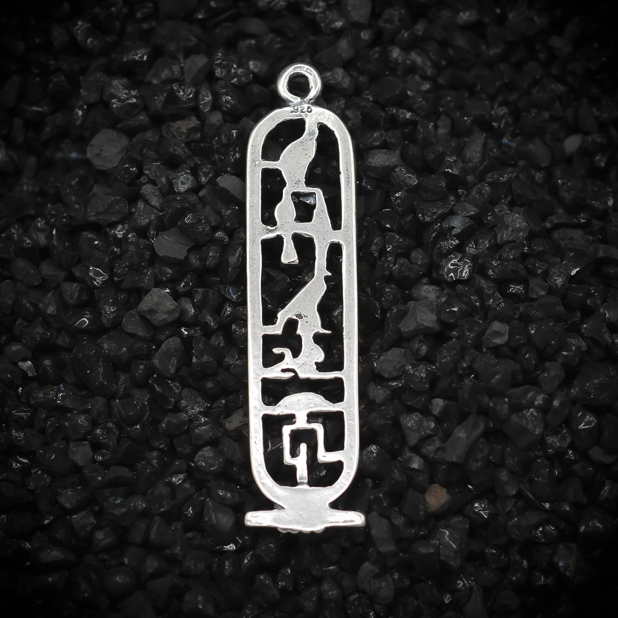 "Wealth" Cartouche Hieroglyph Ancient Egyptian Charm | 925 Sterling Silver, Oxidized or 18K Gold Plated | Jewelry Making Pendant - HarperCrown