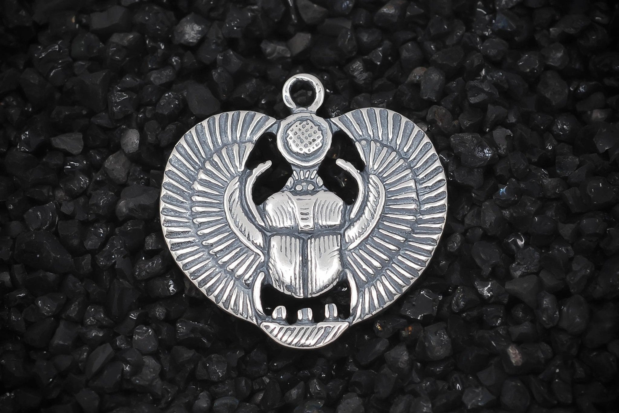 Winged Scarab Beetle Ancient Egyptian Circle Charm | 925 Sterling Silver, Oxidized or 18K Gold Plated | Jewelry Making Pendant - HarperCrown