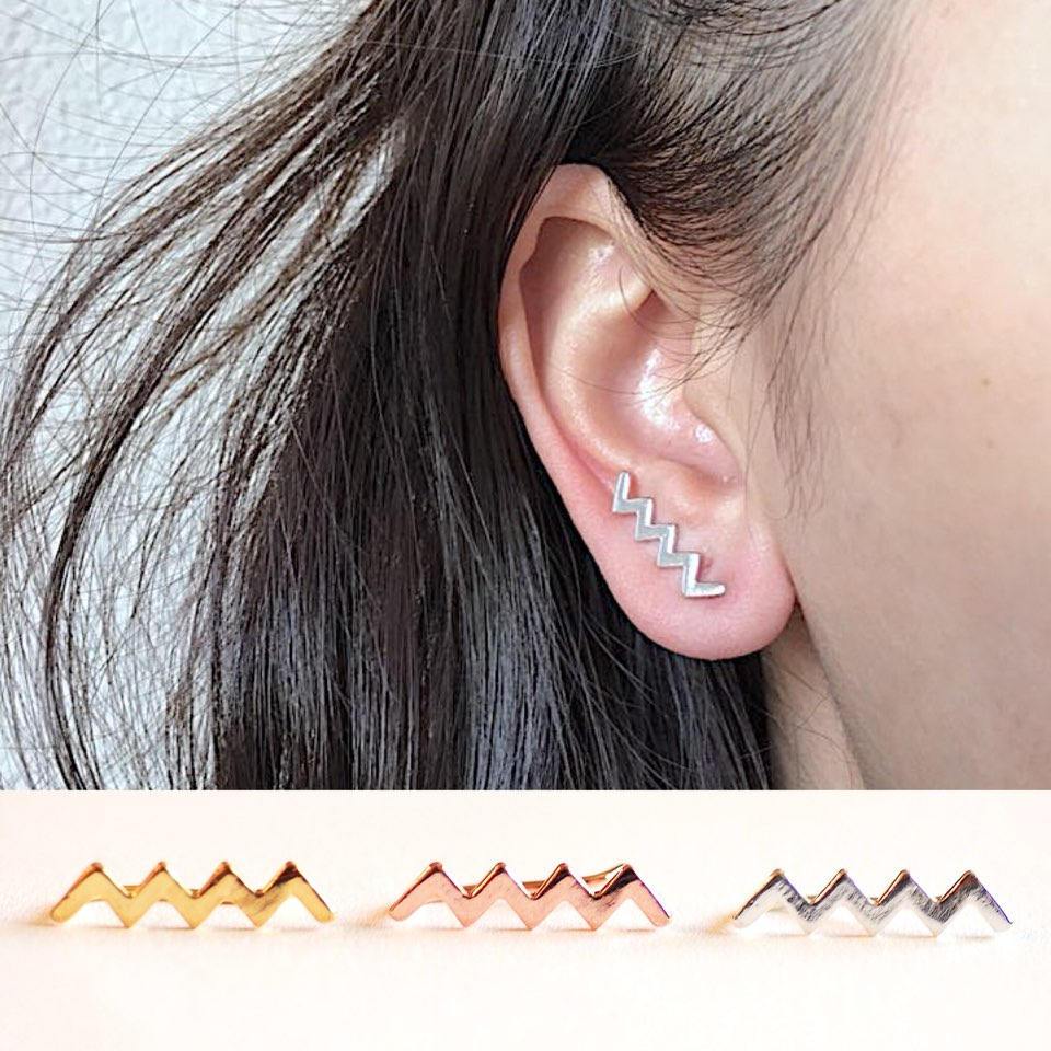 Zig zag Ear Crawlers- Sterling Silver Wave Ear Crawlers Climbers, Chevron Ear Climbers, Snake Ear Climber, Ear Jackets, Geometric earrings - HarperCrown